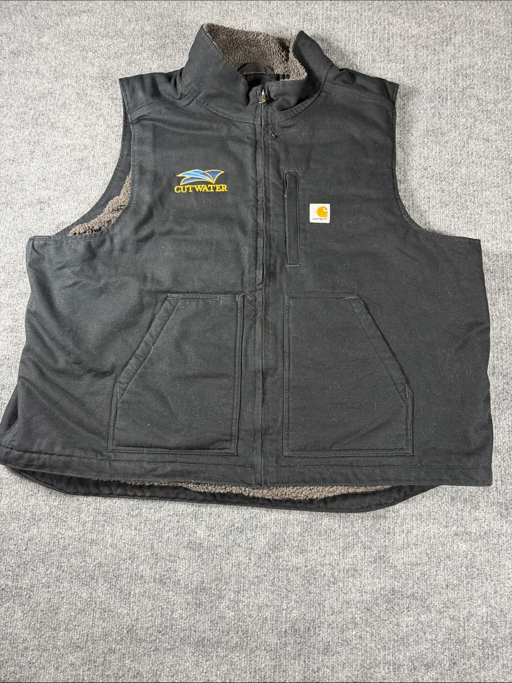 Carhartt Vest: Men's 104277 BLK Black Washed Duck Sherpa Lined Mock Vest
